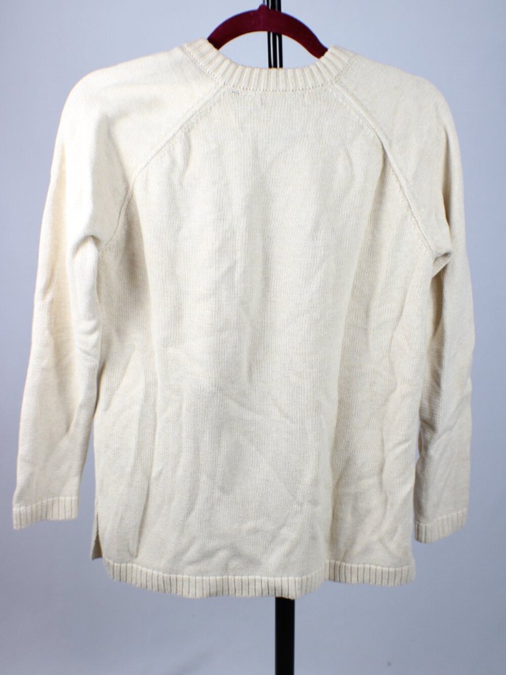 Jeanne Pierre Cream Off White 100% Cotton Raglan Crewneck Sweater Small - Picture 3 of 4